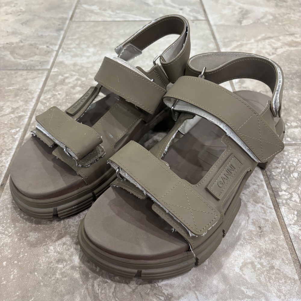 Ganni Recycled Rubber City Sandals Olive Green‎ Khaki Platform Lug Sole EU 41